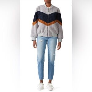 J.O.A. Sherpa Teddy Faux Fur Chevron Colorblock Jacket XS